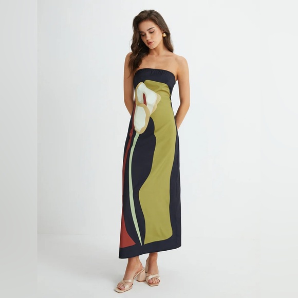 Large Floral Print Split Tube Long Dress - Picture 7 of 16